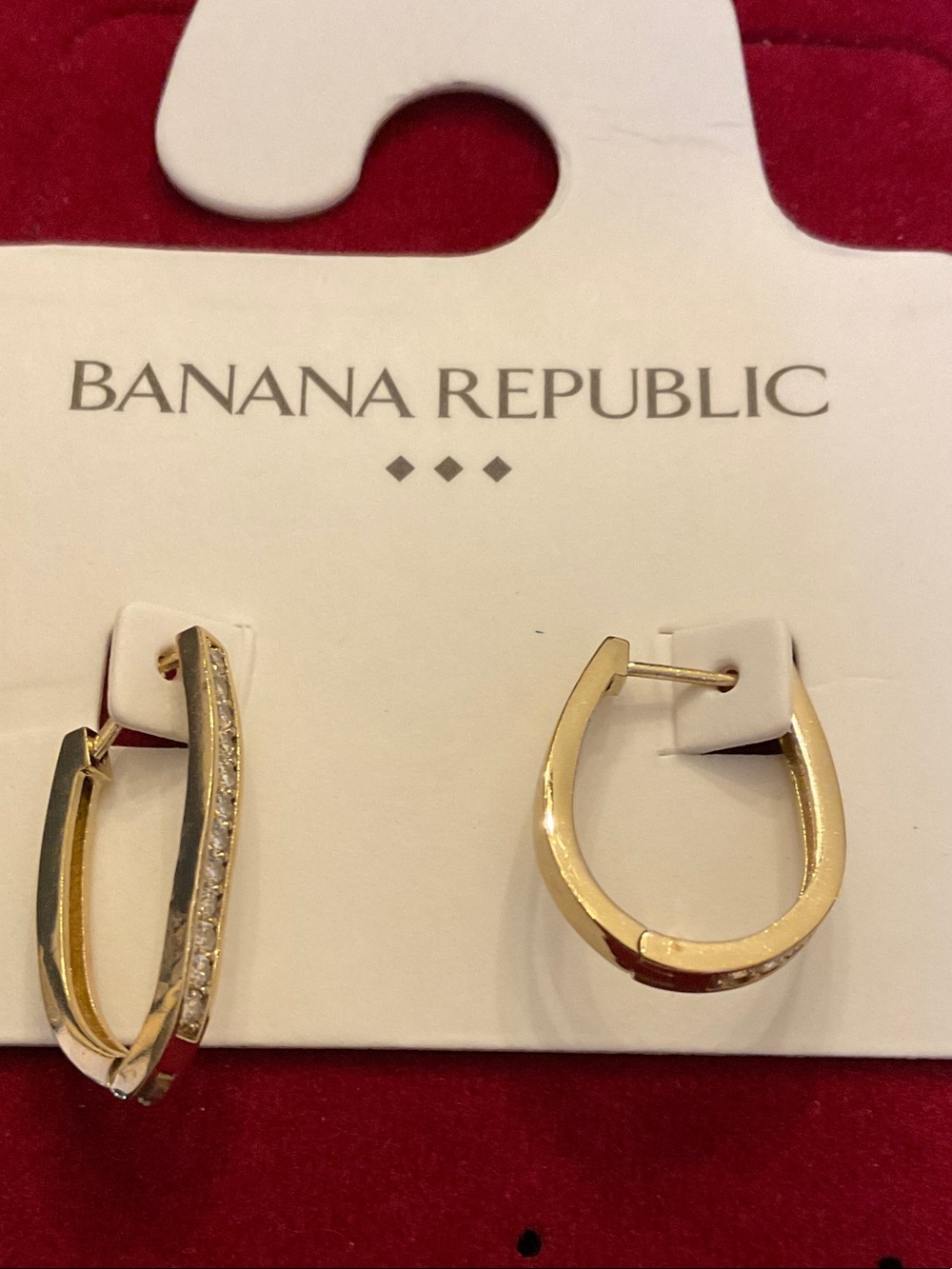 Banana Republic Gold Hoop Earrings with Clear Crystal Row